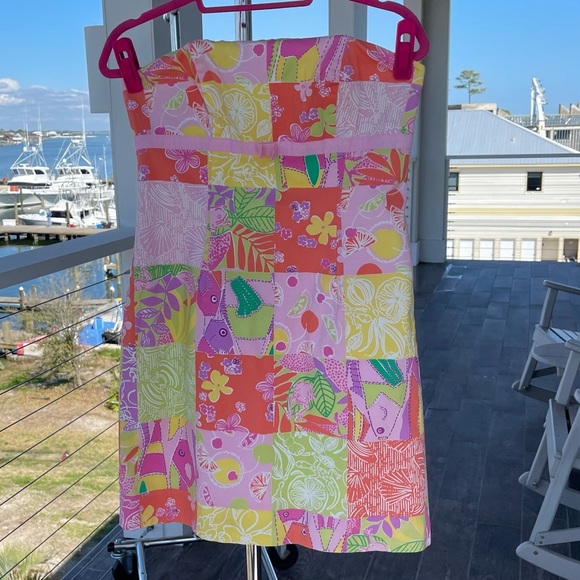 Lilly Pulitzer strapless dress (white label) Chef’s Blend Patchwork- 10 - Picture 2 of 7